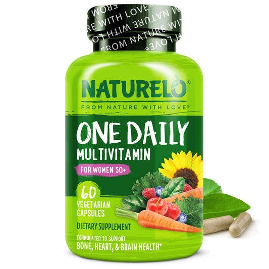 NATURELO One Daily Multivitamin for Women 50+ (Iron Free) - Menopause Support for Women Over 50 - Whole Food Supplement - Non-GMO - No Soy - 60 Capsules - 2 Month Supply - NutriGlobal