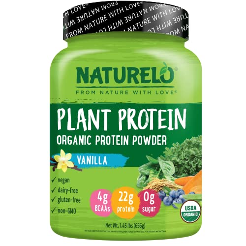 NATURELO Plant Protein Powder, Vanilla, 22g Protein - Non-GMO, 20 Ser - NutriGlobal