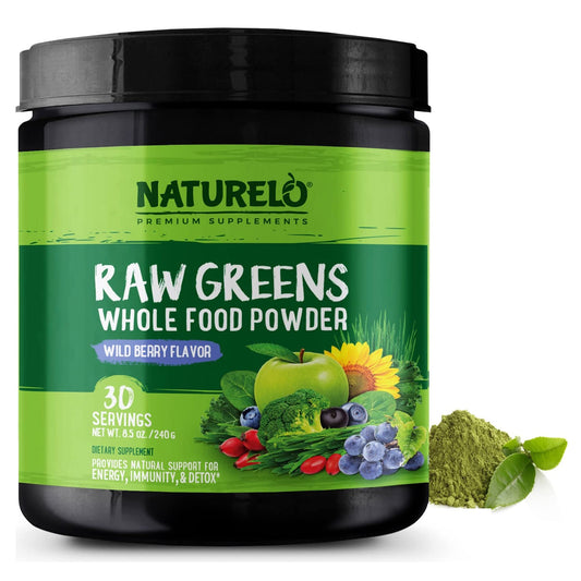 NATURELO Raw Greens Superfood Powder - Wild Berry Flavor - Boost Ener - NutriGlobal