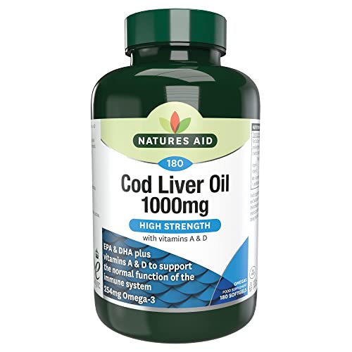 Natures Aid Cod Liver Oil, 1000 mg, 180 Softgel Capsules (High Strength, 254 mg Omega - NutriGlobal