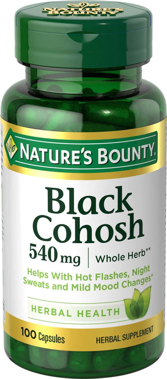 Nature's Bounty Black Cohosh Root Pills and Herbal Health Supplement, Natural Menopausal Support, 540 mg, 100 Capsules - NutriGlobal
