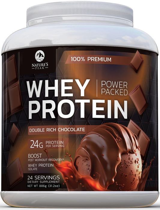 Nature's Premium 100% Whey Protein Powder, 24g of Protein, Double Rich Chocolate - NutriGlobal