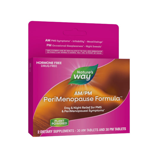 Nature's Way AM/PM PeriMenopause Formula, Perimenopause and PMS Symptom Support*, Hormone-Free, Hot Flashes*, PMS Symptoms*, Restful Sleep*, 30 AM & 30 PM Tablets - NutriGlobal