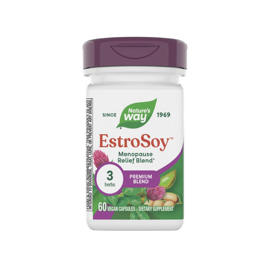 Nature's Way EstroSoy, Menopause Relief Blend*, Helps Relieve Menopausal Symptoms*, Black Cohosh, Fermented Soy Extracts, Red Clover, 60 Vegan Capsules (Packaging May Vary) - NutriGlobal
