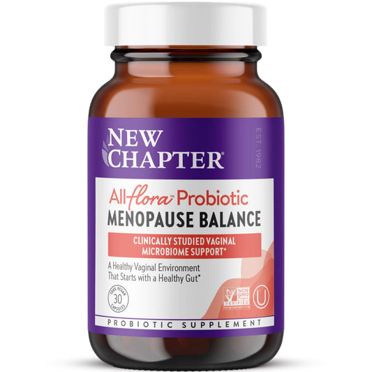 New Chapter All-Flora Probiotic Menopause Balance, Ultra-Concentrated Probiotics for Women with Black Cohosh for Menopause Hot Flashes, 100% Vegan, 30 Vegan Capsules - NutriGlobal