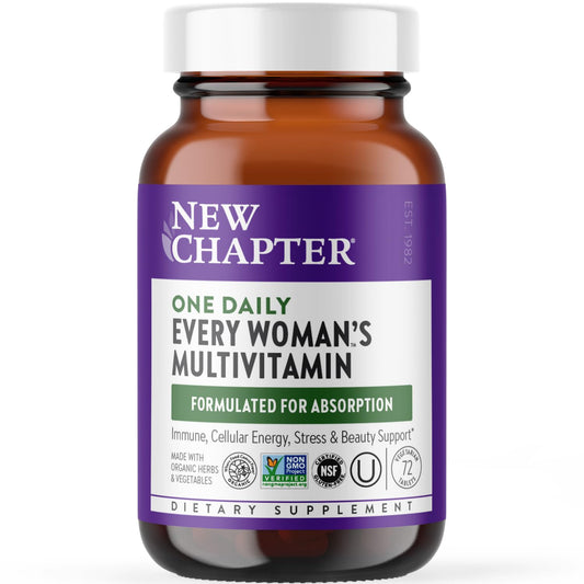 New Chapter Women’s Multivitamin, Iron, B6, B12, Biotin for Hair Growth, D3, Vit C, Zinc for Immune & Stress Support, Gentle on an Empty Stomach, One Daily, Non-GMO, Gluten-Free, 18+, 72 Tablets - NutriGlobal