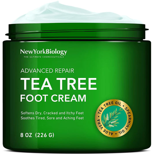 New York Biology Tea Tree Oil Foot Cream for Dry Cracked Feet, Athletes Foot, Nail Fungus - NutriGlobal