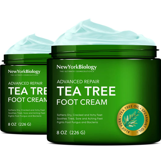 New York Biology Tea Tree Oil Foot Cream for Dry Cracked Feet, Athletes Foot, Nail Fungus - NutriGlobal