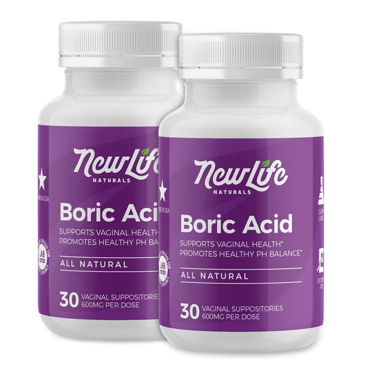 NewLife Naturals Boric Acid Suppositories for Women - 600mg | pH Balance Pills | Feminine Care | 2 Pack (60 Capsules) | Made in USA - NutriGlobal