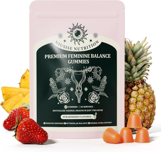 NIUSISE Feminine Balance Gummies, Premium Balance Supplement for Women PH Health, Immune Support, Energy Support, Vegan, Gluten-Free, Strawberry Flavor, - NutriGlobal