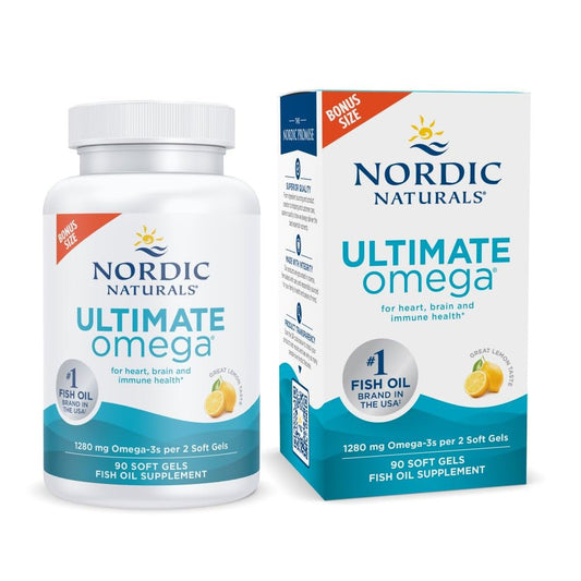 Nordic Naturals Ultimate Omega, Lemon Flavor - 90 Soft Gels - 1280 mg Omega-3 - High-Potency Omega-3 Fish Oil Supplement with EPA & DHA - NutriGlobal