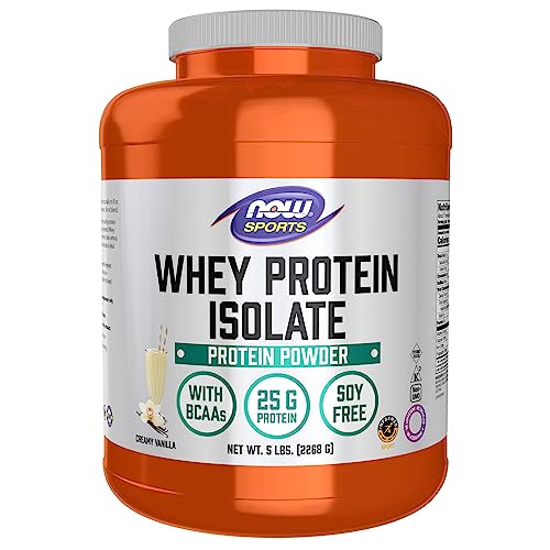 NOW Sports Nutrition, Whey Protein Isolate, 25 g With BCAAs, Creamy Vanilla Powder - NutriGlobal