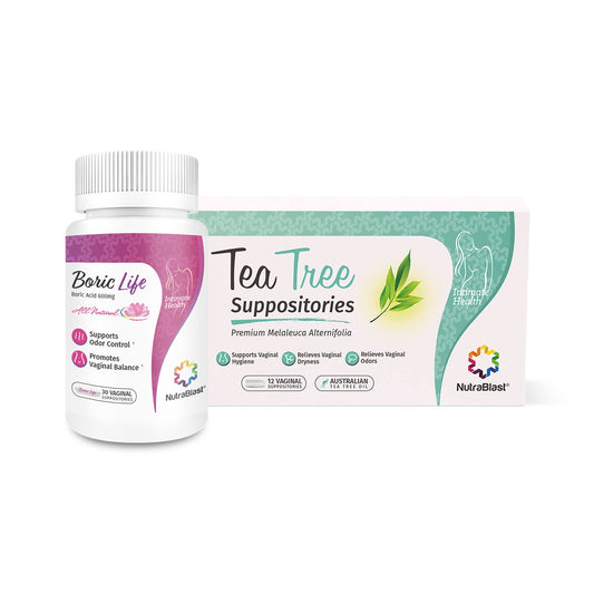 NutraBlast Boric Acid Suppositories 600mg (30 Count) Bundle with Tea Tree Oil Suppositories (12 Count) | All Natural Intimate Deodorant for Women | Restore Feminine pH Balance - NutriGlobal