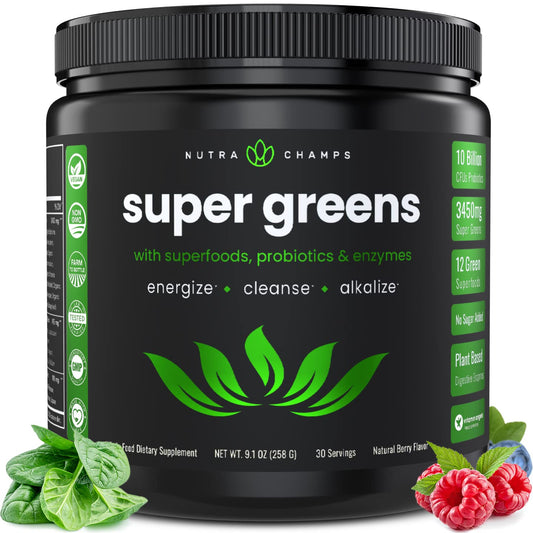 NutraChamps Super Greens Powder Premium Superfood | 20+ Organic - NutriGlobal