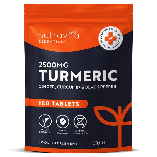 Nutravita Turmeric Tablets 2500mg with Black Pepper & Ginger - 180 High Strength Tumeric - NutriGlobal