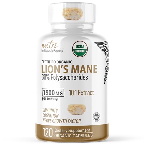 Nutri Organic Lions Mane Supplement Capsules - 1900 mg, 10:1 Dual Extraction, 120 Count - NutriGlobal