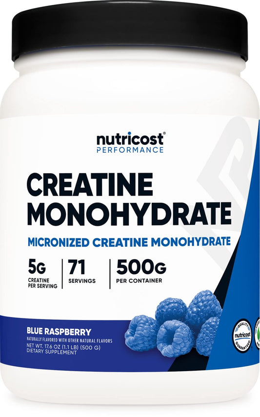 Nutricost Creatine Monohydrate Powder (Blue Raspberry), 500 Grams (1.1 LBS) - NutriGlobal