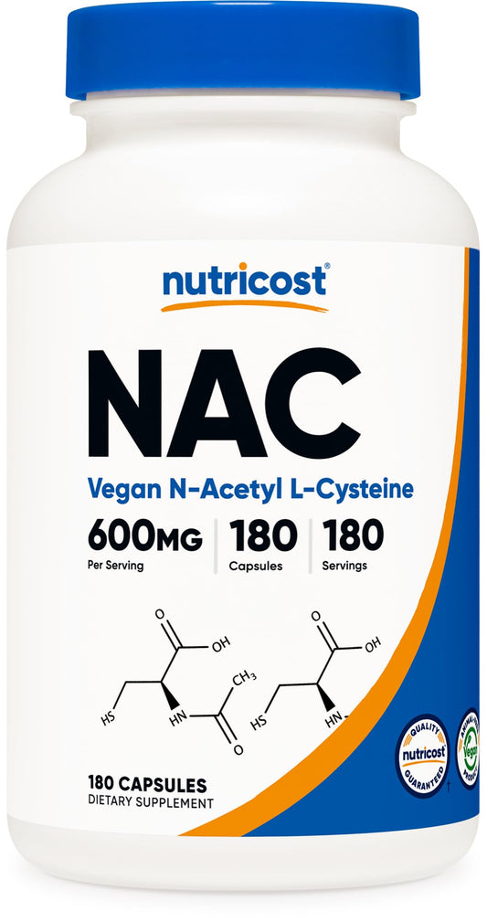 Nutricost N-Acetyl L-Cysteine (NAC) 600mg, 180 Capsules - Non-GMO, Gluten Free - NutriGlobal