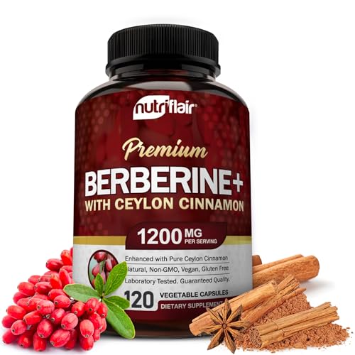NutriFlair Premium Berberine HCL 1200mg, 120 Capsules - Plus Pure True Ceylon Cinnamon - NutriGlobal
