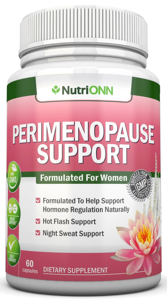 NutriONN Perimenopause Supplement for Women - Natural Support for Hot Flashes & Night Sweats - Improved Mood & Sleep - 11 Herbal Ingredients with Black Cohosh & Red Clover - Hormone Balance - Non-GMO - NutriGlobal