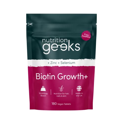 Nutrition Geeks Biotin Hair Growth Supplement - 180 Tablets Enhanced with Zinc - NutriGlobal