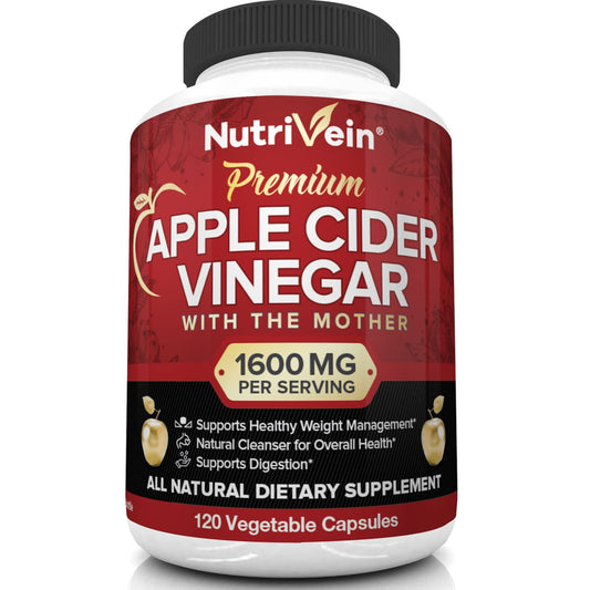 Nutrivein Apple Cider Vinegar Capsules with Mother - 1600mg - 120 Vegan - NutriGlobal
