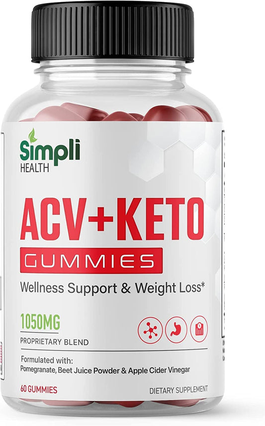 Nutrocell Simpli Health ACV Ketos Gummies Keto Apple Cider Vinegar 1050mg, Simplihealth - NutriGlobal