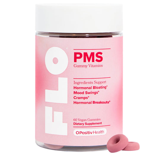 O Positiv FLO PMS Gummies for Women - Proactive PMS Relief - Targets Hormonal Breakouts, Bloating, Cramps, & Mood Swings with Chasteberry - NutriGlobal