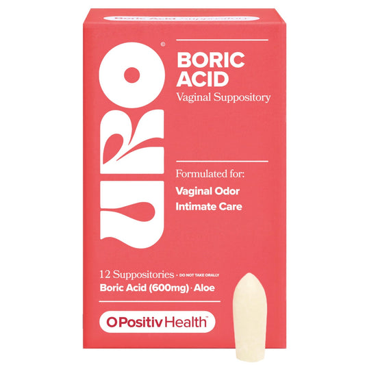 O Positiv URO Boric Acid Vaginal Suppository – with Lactic Acid, and Aloe for Fast Relief and Vaginal Odor Control – Vegan, Free from Parabens, Dyes, and Fragrances – 12 Count (Pack of 1) - NutriGlobal