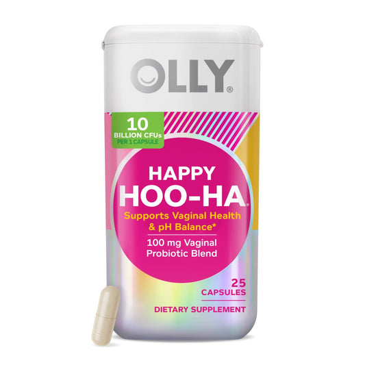 OLLY Happy Hoo-Ha Capsules, Probiotic for Women, Vaginal Health and pH Balance, 10 Billion CFU, Gluten Free - 25 Count - NutriGlobal