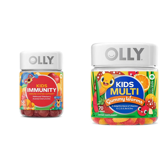 OLLY Kids Immunity Gummy, Immune Support, Wellmune, Elderberry, Vitamin C, Zinc & Kids Multivitamin Gummy Worms, Overall Health and Immune Support, Vitamins and Minerals A, C, D - NutriGlobal