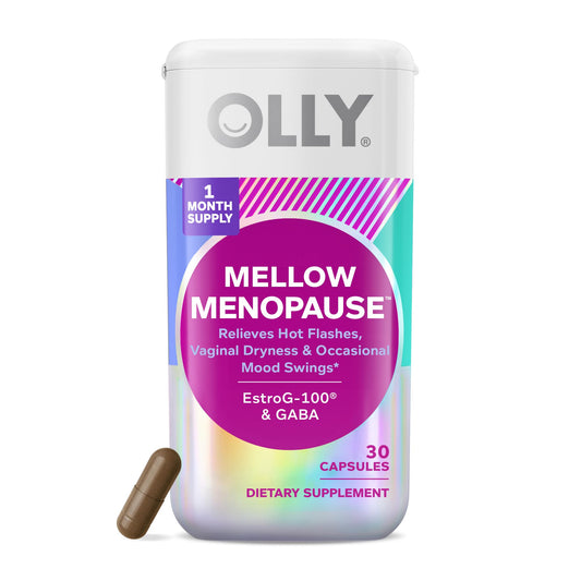 OLLY Mellow Menopause Supplements for Women, Supports Hot Flashes, Vaginal Dryness & Occasional Mood Swings,* Estro-G100®, GABA, Vegan Capsules, 1 Month Supply - 30 Count - NutriGlobal
