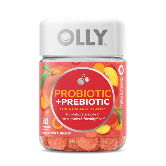 OLLY Probiotic + Prebiotic Gummy, Digestive Support and Gut Health, 500 Million CFUs, Fiber, Adult Chewable Supplement - NutriGlobal