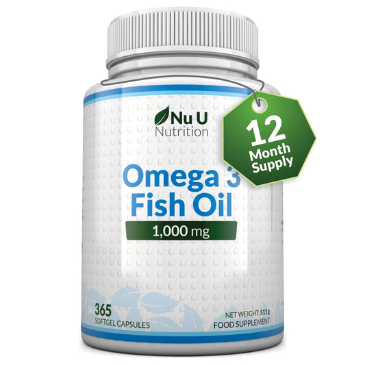 Omega 3 Fish Oil 1000mg - 365 Softgel Capsules - Up to 12 Month’s Supply - Pure Fish Oil - NutriGlobal