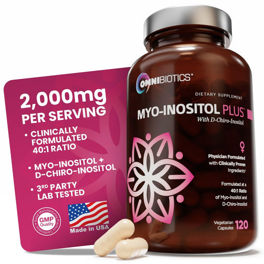 OmniBiotics Myo-Inositol & D-Chiro Inositol Supplement with 40:1 Ratio for Hormone Balance for Women - Women Supplement to Support Reproductive Health & Ovarian Function. Non-GMO - 120 Vegan Capsules - NutriGlobal