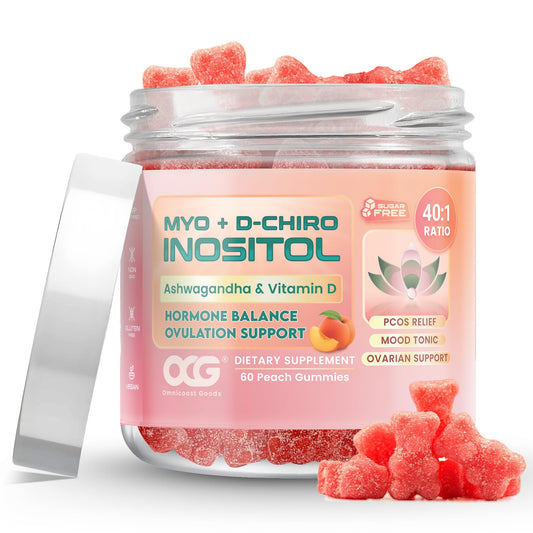 OMNICOAST GOODS, OCG Myo-Inositol & D-Chiro Inositol Gummies with Ashwagandha | PCOS Support | Ovulation & Mood Support, 40:1 Ratio Inositol for Hormone Balance, Sugar-Free, Non-GMO (60 Gummies) - NutriGlobal