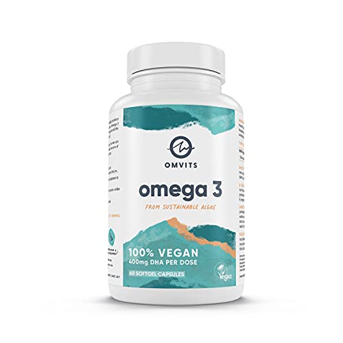 Omvits Vegan Omega 3 DHA from Algae Oil 1000mg - 60 Softgel Capsules with Vitamin E - NutriGlobal