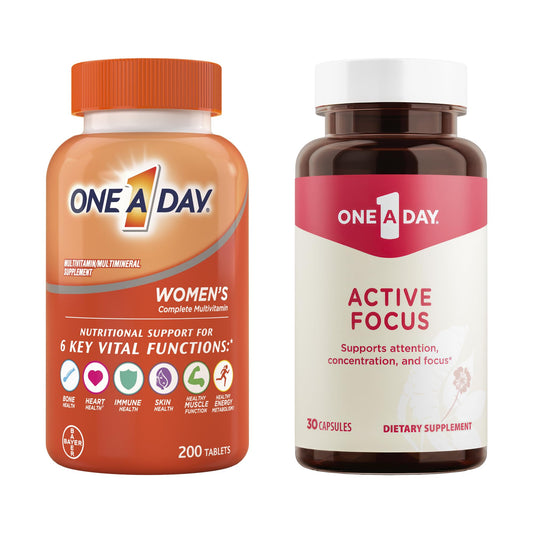ONE A DAY Bundle Multivitamin for Women 200 Count Tablets Active Focus Supplement - NutriGlobal