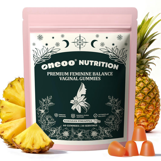 Oneoo Feminine Balance Gummies - Premium Balance Gummies for Women's pH Health, Feminine Gummy for Immune & Energy Support, Vegan, Gluten-Free, Hawaiian Pineapple, 60 Count - NutriGlobal