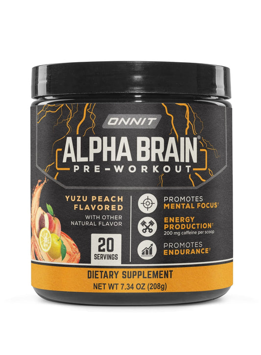 ONNIT Alpha Brain Pre-Workout - Yuzu Peach (20 Serving Tub) - NutriGlobal