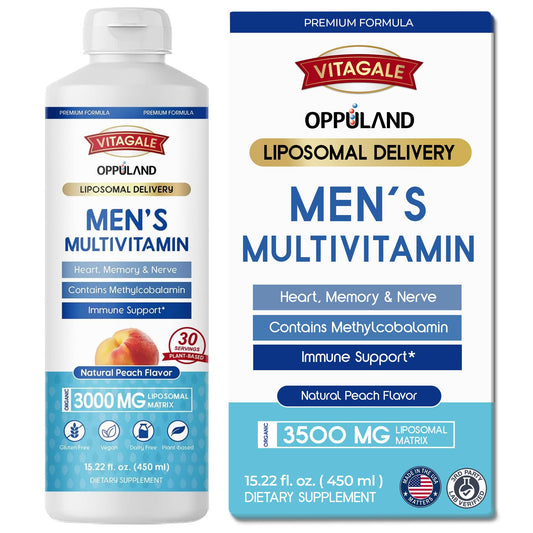 oppuland - Men's Multivitamin - Liquid Supplement - Liposomal Delivery - Daily Multi Vitamin with Biotin B Complex Omega-3 - Hair & Nail Support Vitamin - NutriGlobal