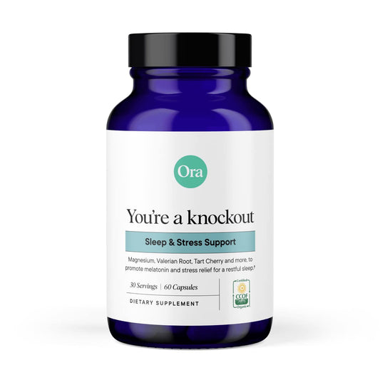 Ora Organic Natural Sleep Aid Supplement Stress Support Calming Herbal Blend with Melatonin from Tart Cherry - Includes Magnesium Citrate, Valerian Root, and Lemon Balm - 1 Month Supply, 60 Capsules - NutriGlobal