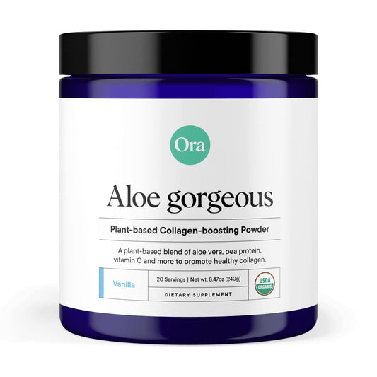 Ora Organic Vegan Collagen-Boosting Powder for Women and Men - Hair, Skin, & Nails Support - Bamboo Silica, Plant-Based Protein, Organic Vitamin C, Aloe Vera - Vanilla Flavor, 20 Servings - NutriGlobal