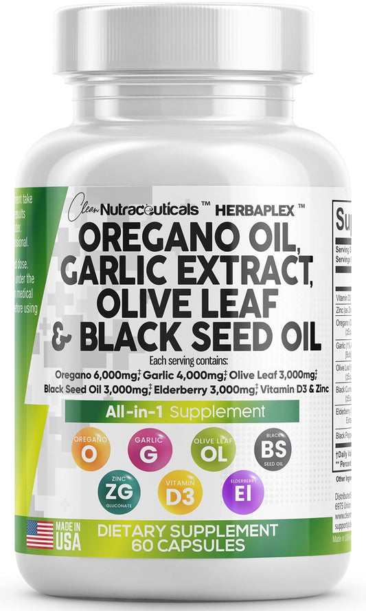 Oregano Oil 6000mg Garlic Extract 4000mg Olive Leaf 3000mg Black Seed - NutriGlobal