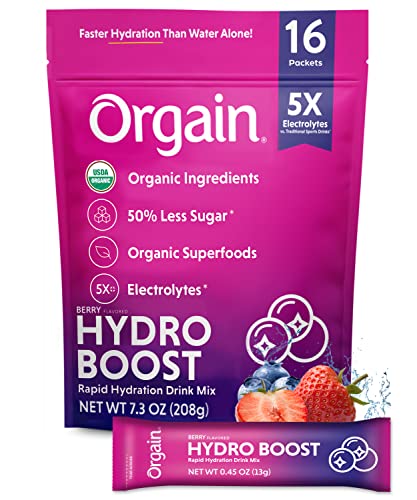 Orgain Organic Hydration Packets, Electrolytes Powder - Berry Hydro Boost - NutriGlobal