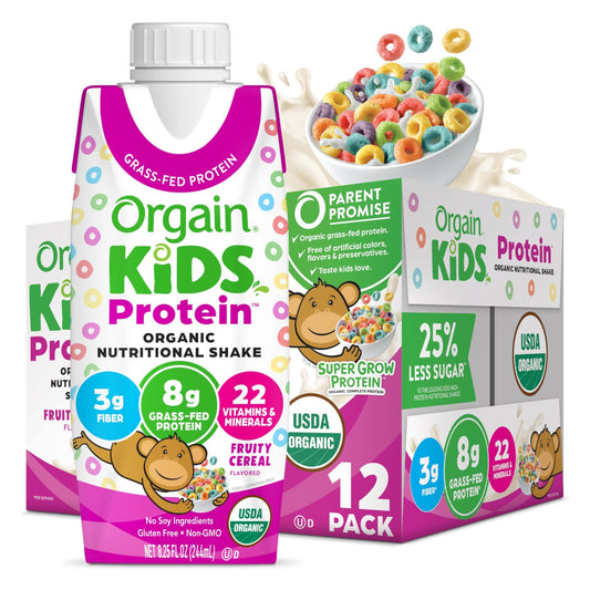 Orgain Organic Kids Nutritional Protein Shake, Fruity Cereal - Kids Snacks with 8g Dairy - NutriGlobal