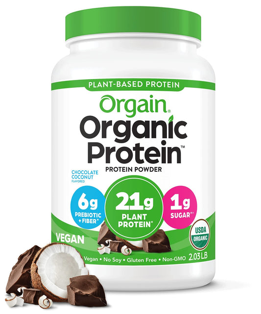 Orgain Organic Vegan Protein Powder, Chocolate Coconut - 21g of Plant Based Protein - NutriGlobal