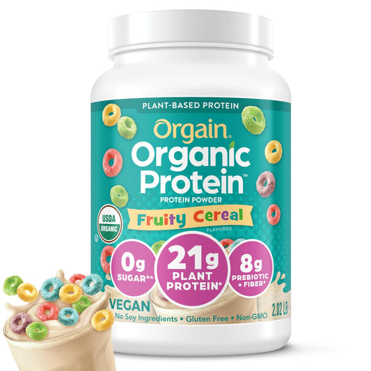Orgain Organic Vegan Protein Powder, Fruity Cereal - 21g Plant Based Protein, Gluten Free - NutriGlobal