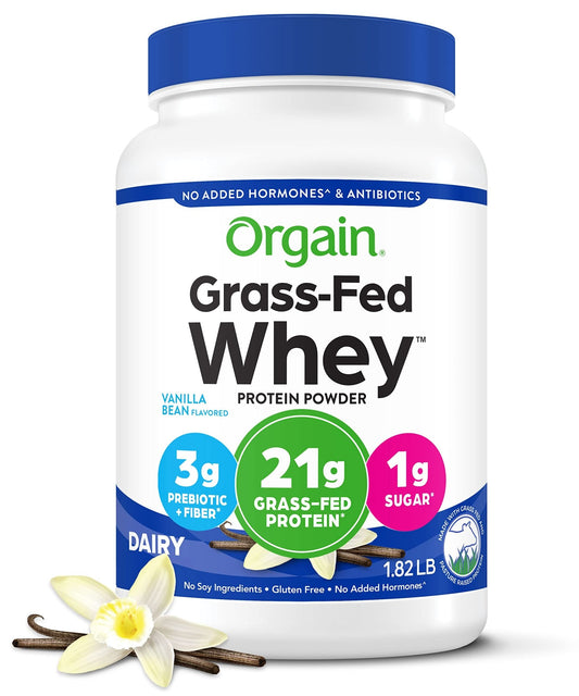 Orgain Whey Protein Powder, Vanilla Bean - 21g Grass Fed Dairy Protein, Gluten Free - NutriGlobal