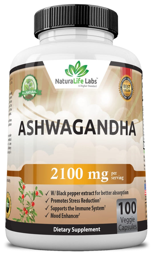 Organic Ashwagandha 2,100 mg - 100 Vegan Capsules Pure Organic Ashwagandha Powder - NutriGlobal